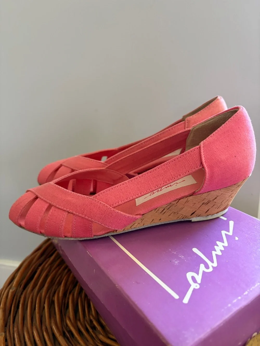 Impo Coral Espadrille Wedge Sandals Criss Cross Canvas Summer in watermelon sz 7